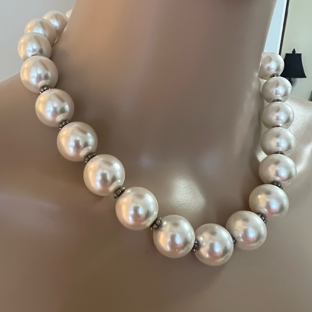 Irrera Designer Statement Necklace – Large Pearl Beads with Crystal Accents